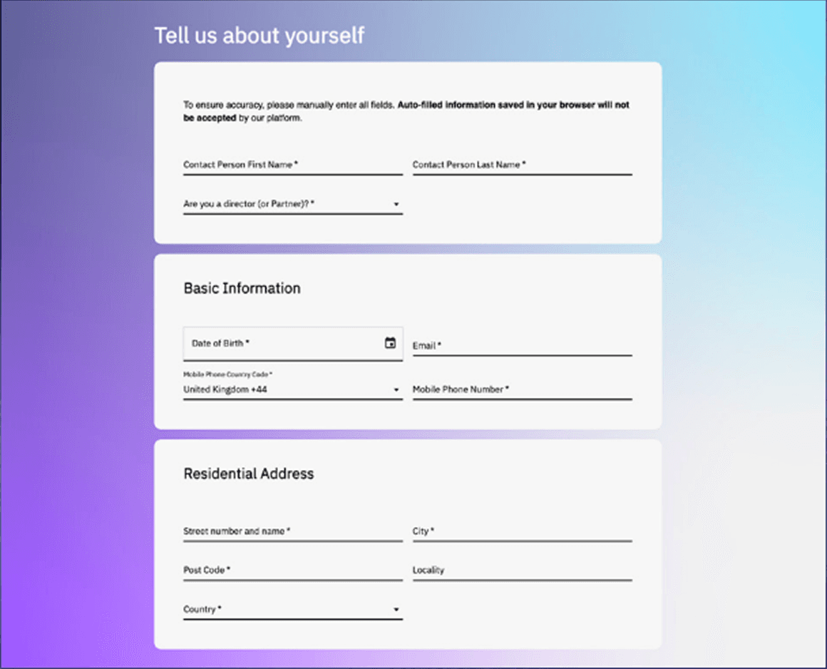 Tell us about yourself form preview